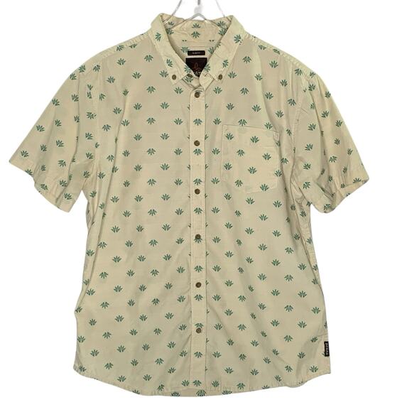 Prana L Slim Fit Mens Broderick Short Sleeve Button Down Shirt Tan Embroidered - Picture 1 of 9